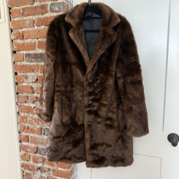 Dark Brown Faux Fur Mid-Length Coat Women’s XL (175/96A) Lined Classic Wear - Picture 4 of 8